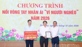 Liên đoàn Doanh nghiệp tỉnh Phú Thọ ủng hộ 1 tỷ đồng Quỹ “Vì người nghèo” năm 2026